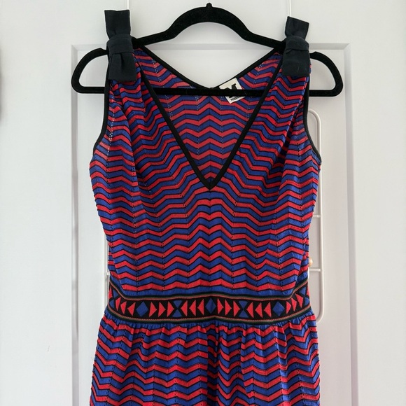 Missoni red, black & blue chevron stripe bow detail dress - size 8 (Medium) - Picture 6 of 11